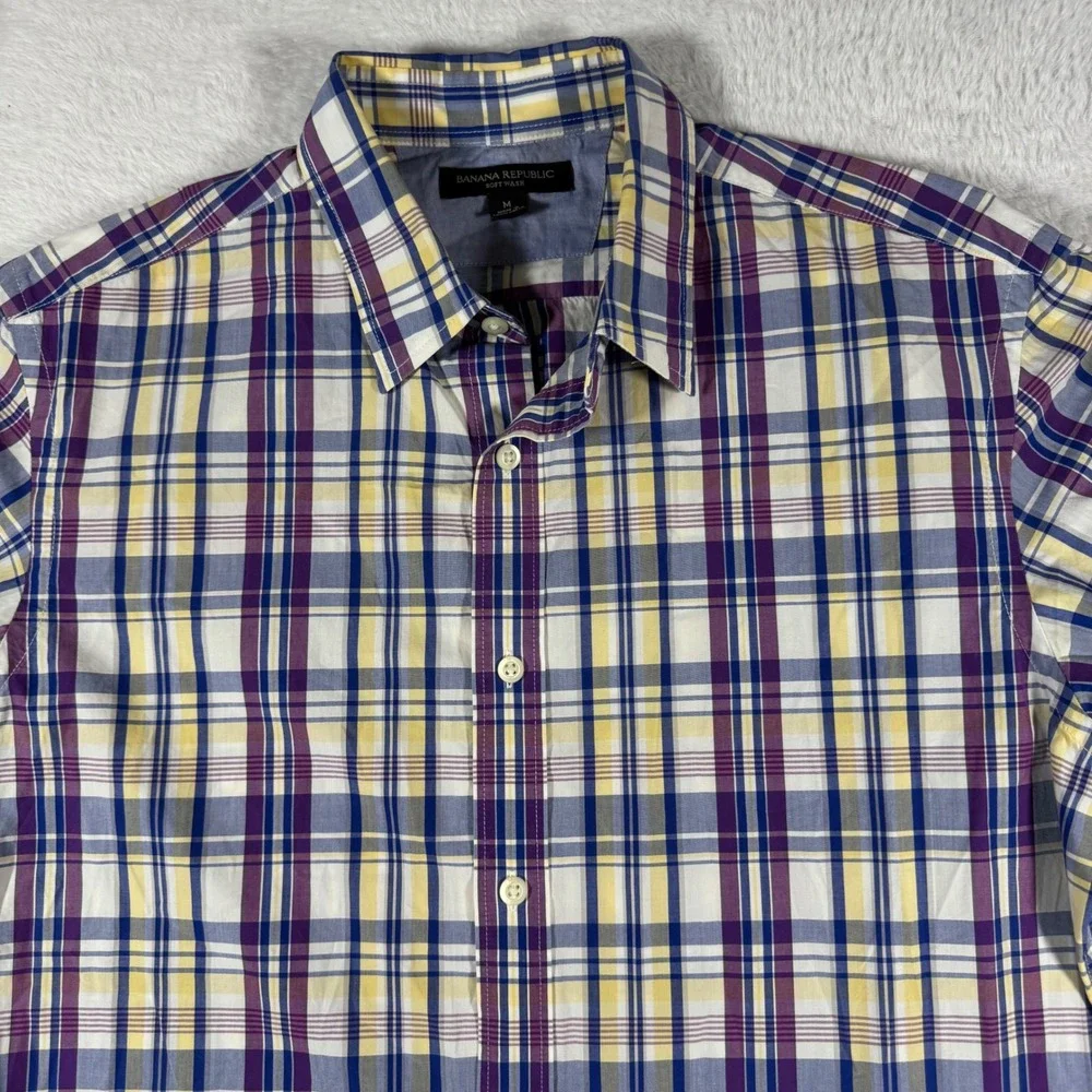 Banana Republic Button Down Shirt Mens M Multi‎ Plaid Excellent Soft Wash Cotton